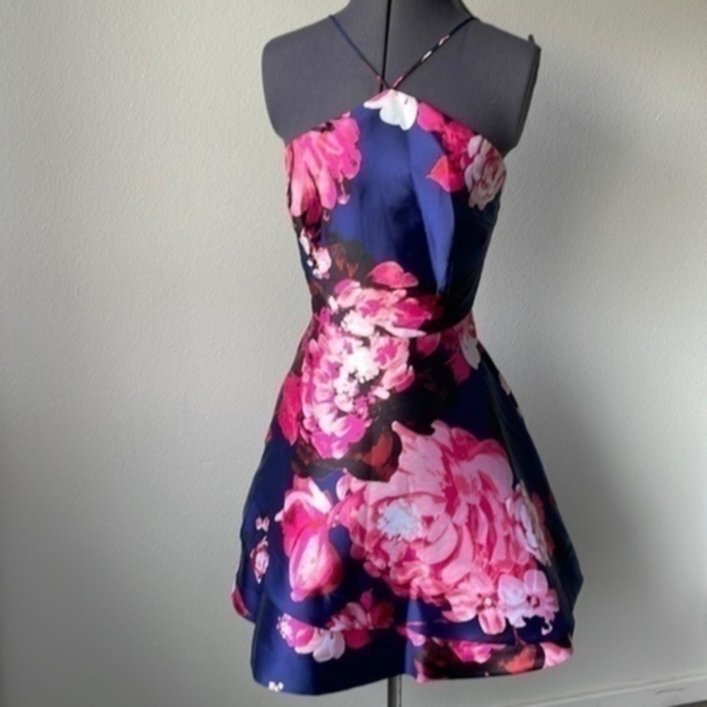 By &by dress size 7 juniors, navy and pink floral halter style soft girl